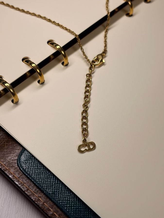 Christian Dior 復古藍色 Oblique 老花小金磚吊墜頸鍊 項鏈-14