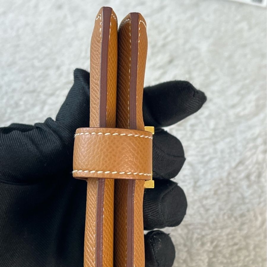 Hermes愛馬仕bearn金棕金扣卡包z刻 無附件-4