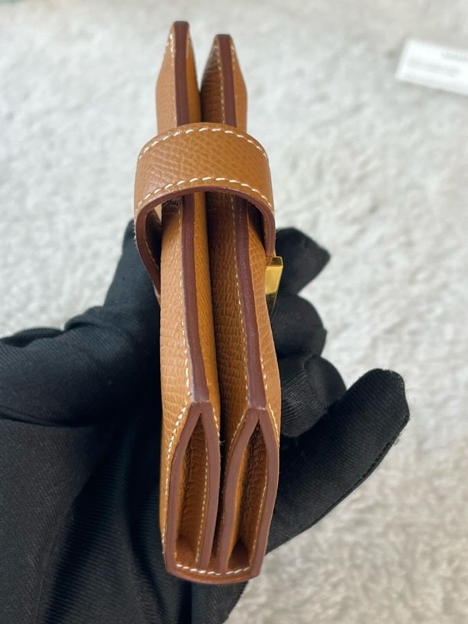Hermes愛馬仕bearn金棕金扣卡包z刻 無附件-6