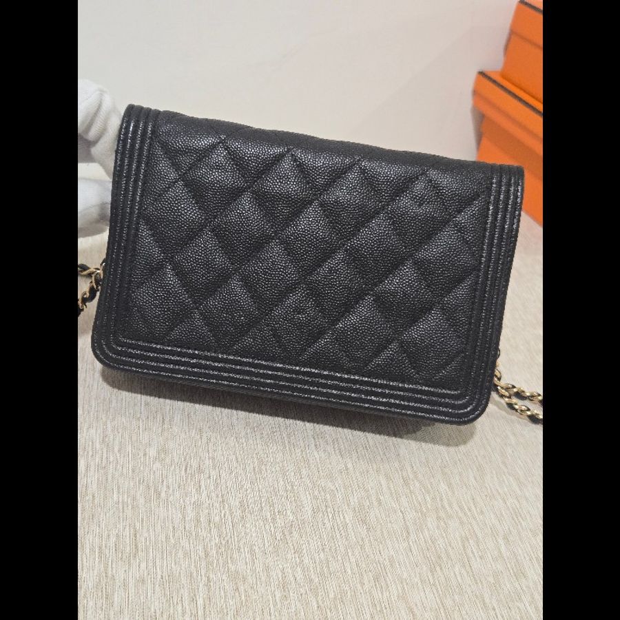Chanel 香奈兒 Boy WOC 黑色荔枝紋牛皮 淡金扣-10