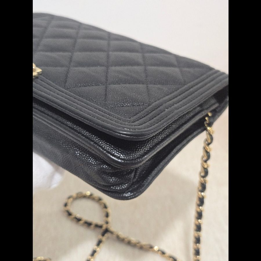 Chanel 香奈兒 Boy WOC 黑色荔枝紋牛皮 淡金扣-14