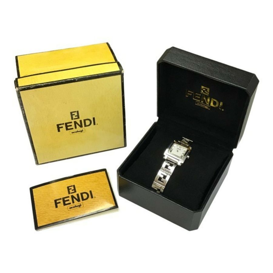 FENDI Quadro 女士模擬石英腕錶,白色/銀色,002-6000L-754-9