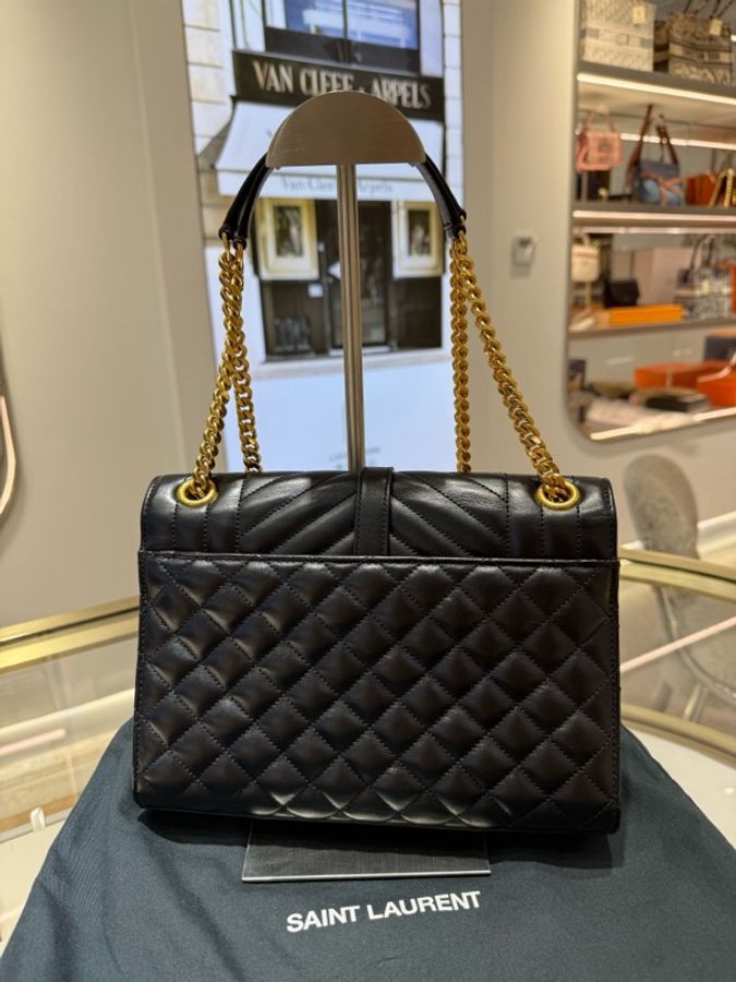 SAINT LAURENT/聖羅蘭/YSL ENVELOPE系列 經典 黑金 信封包 單肩包 斜挎腋下包 限量三色金Logo款 尺寸:約24×18×6附件:塵袋。-1