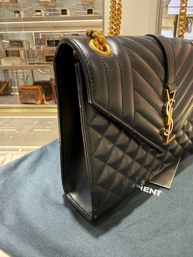 SAINT LAURENT/聖羅蘭/YSL ENVELOPE系列 經典 黑金 信封包 單肩包 斜挎腋下包 限量三色金Logo款 尺寸:約24×18×6附件:塵袋。-5