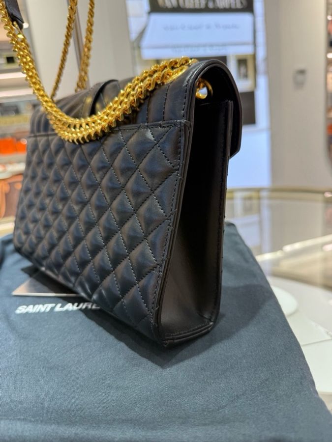 SAINT LAURENT/聖羅蘭/YSL ENVELOPE系列 經典 黑金 信封包 單肩包 斜挎腋下包 限量三色金Logo款 尺寸:約24×18×6附件:塵袋。-6