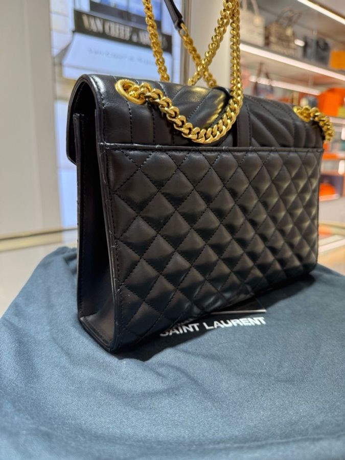 SAINT LAURENT/聖羅蘭/YSL ENVELOPE系列 經典 黑金 信封包 單肩包 斜挎腋下包 限量三色金Logo款 尺寸:約24×18×6附件:塵袋。-7