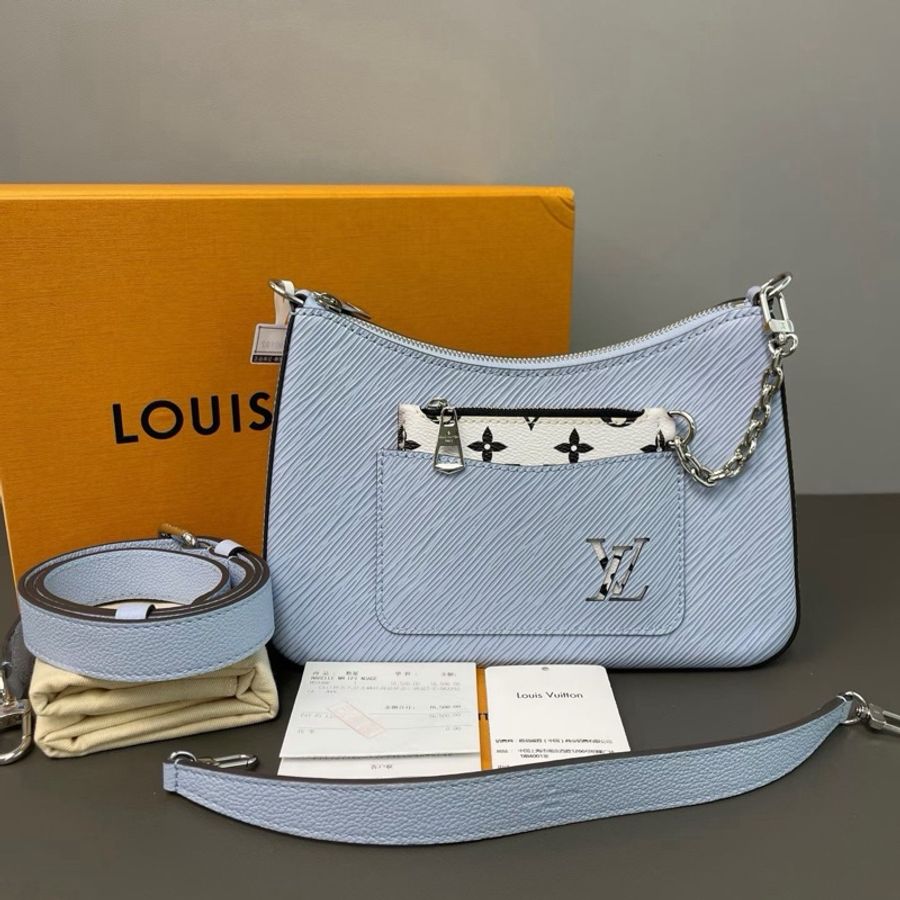 【威選精品|LV Marelle 淺藍色銀扣斜背包|芯片款】-5