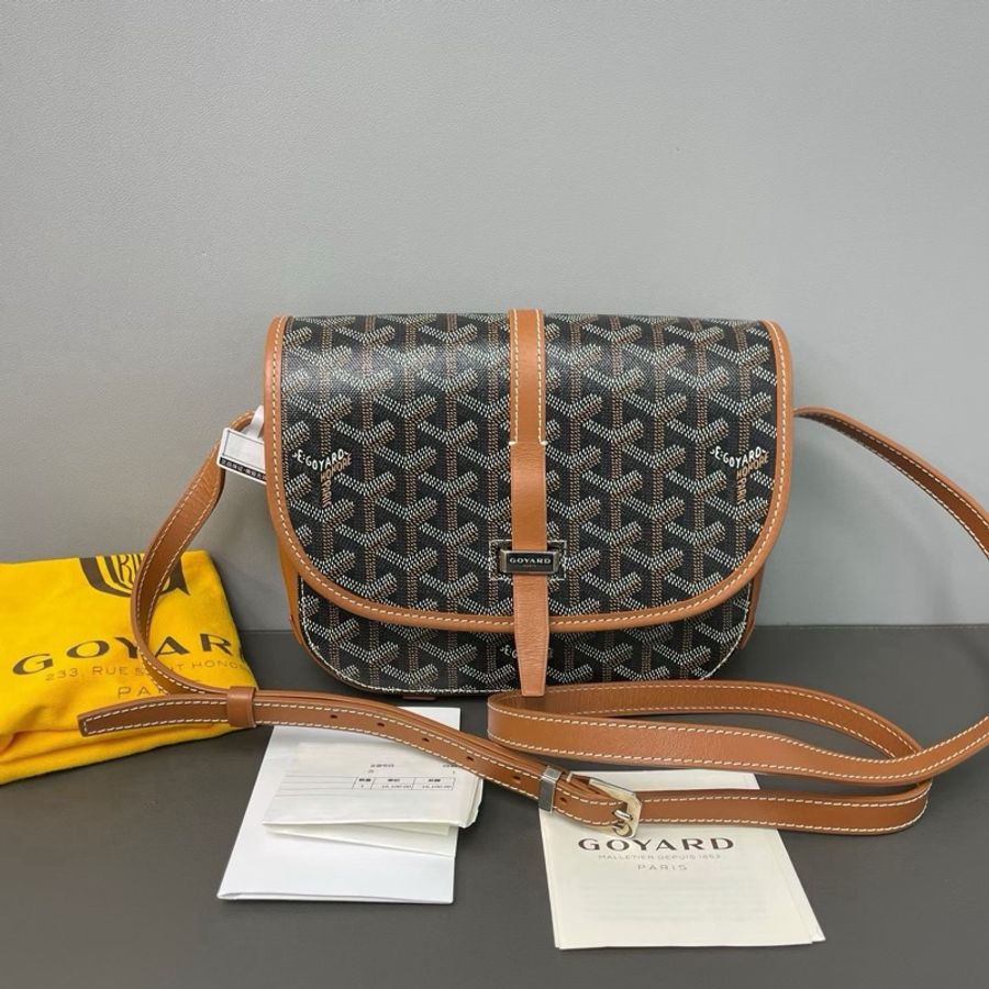 【威選精品|Goyard Belvedere 黑棕老花拼皮郵差包】-0