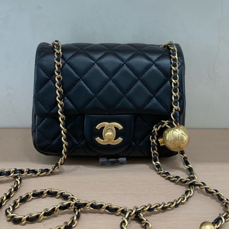 香奈兒 Chanel 金球方胖子羊皮 黑金永恆金球點睛 鏈條隨心調節-0