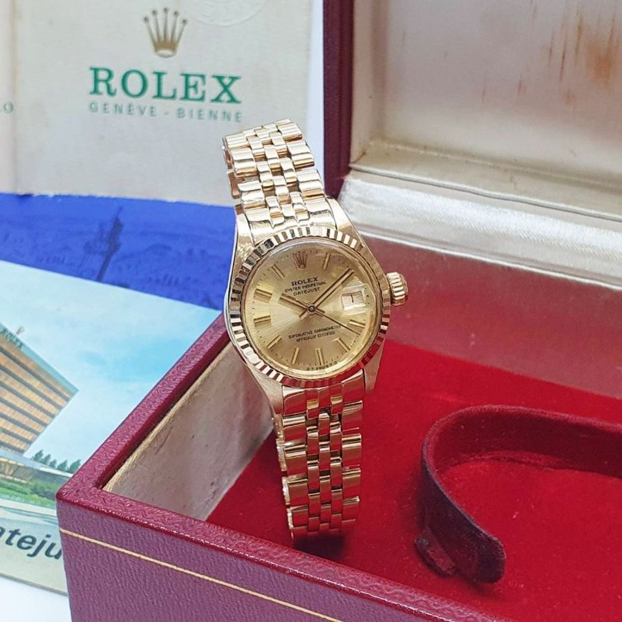 【大眾名錶】ROLEX勞力士 6917 Datejust 18K蠔式女錶 金色T柱面盤 五珠錶帶 大眾名錶G356-1