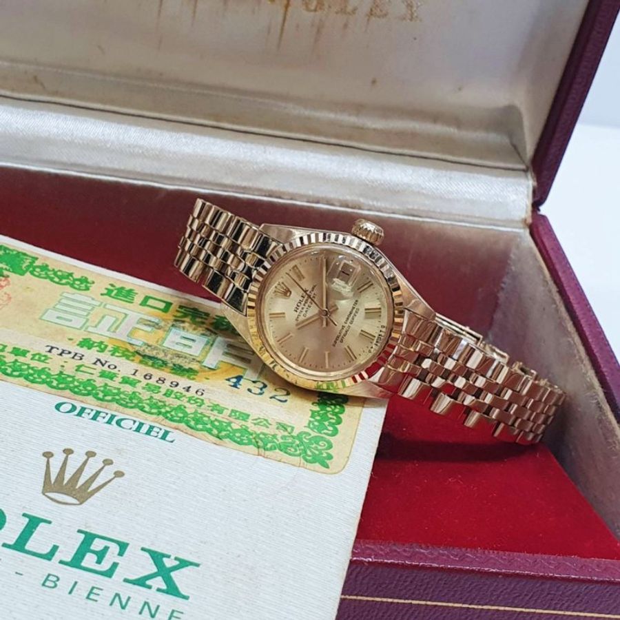 【大眾名錶】ROLEX勞力士 6917 Datejust 18K蠔式女錶 金色T柱面盤 五珠錶帶 大眾名錶G356-2