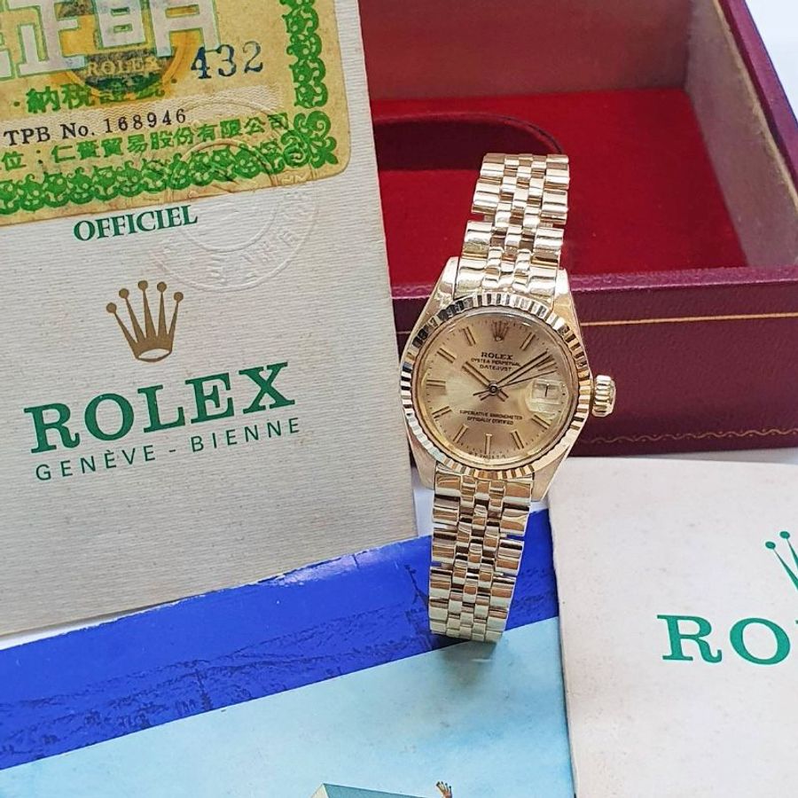 【大眾名錶】ROLEX勞力士 6917 Datejust 18K蠔式女錶 金色T柱面盤 五珠錶帶 大眾名錶G356-3