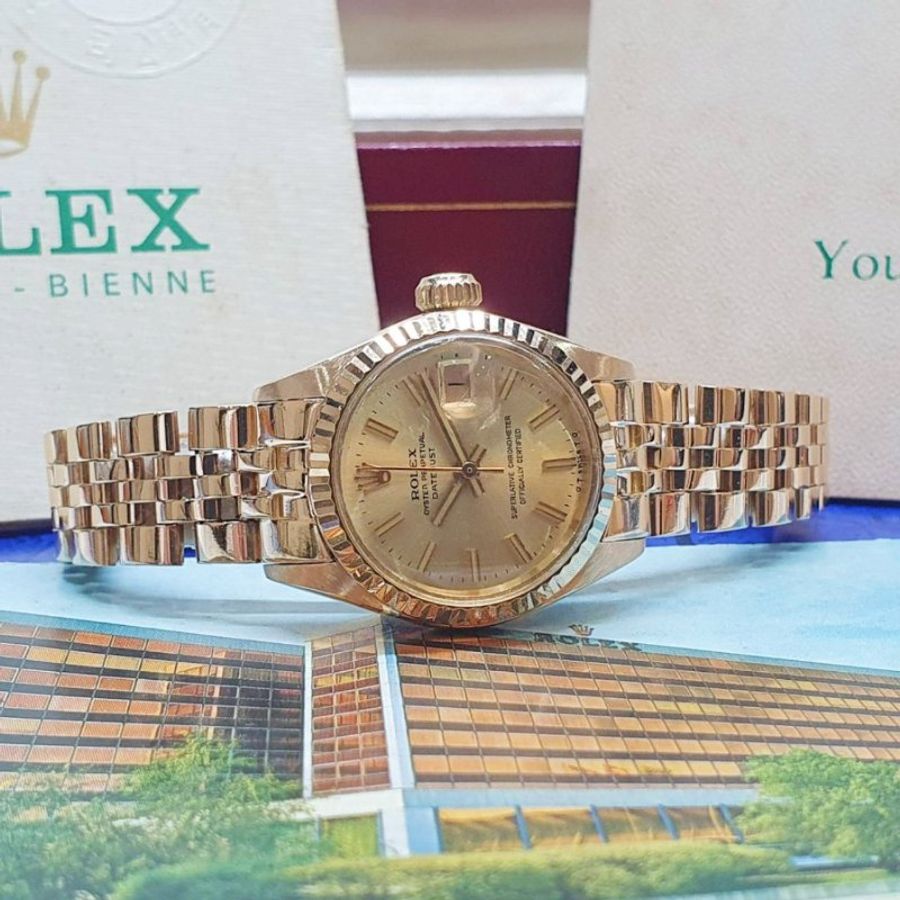 【大眾名錶】ROLEX勞力士 6917 Datejust 18K蠔式女錶 金色T柱面盤 五珠錶帶 大眾名錶G356-4