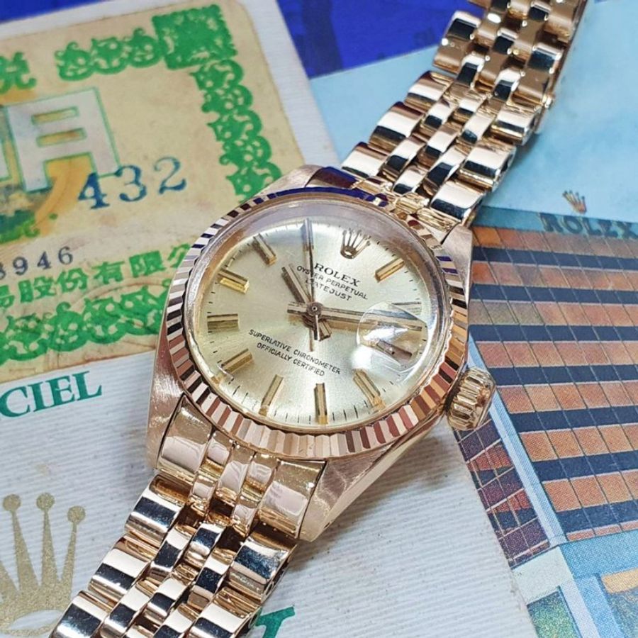 【大眾名錶】ROLEX勞力士 6917 Datejust 18K蠔式女錶 金色T柱面盤 五珠錶帶 大眾名錶G356-5