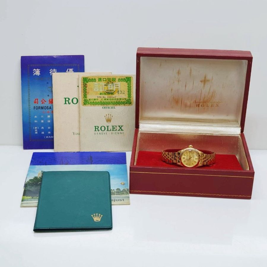 【大眾名錶】ROLEX勞力士 6917 Datejust 18K蠔式女錶 金色T柱面盤 五珠錶帶 大眾名錶G356-9