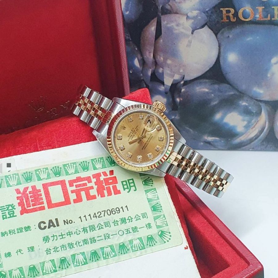 【大眾名錶】ROLEX勞力士 69173 Datejust 18K半金 蠔式女錶 新包台 金色十鑽面盤 大眾名錶G357-4