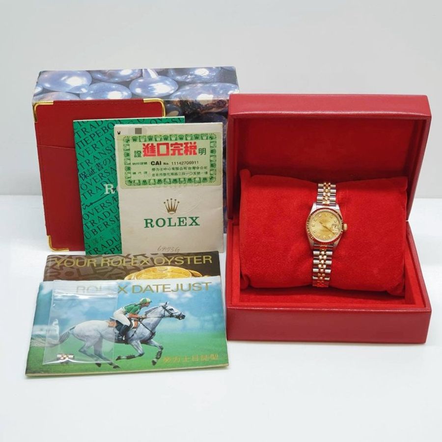 【大眾名錶】ROLEX勞力士 69173 Datejust 18K半金 蠔式女錶 新包台 金色十鑽面盤 大眾名錶G357-9