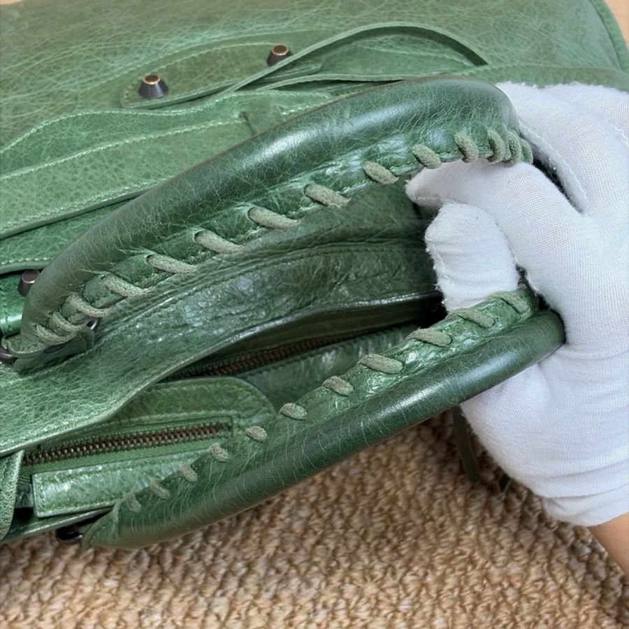 Balenciaga/巴黎世家 綠色機車包手提包斜挎包單肩包-6