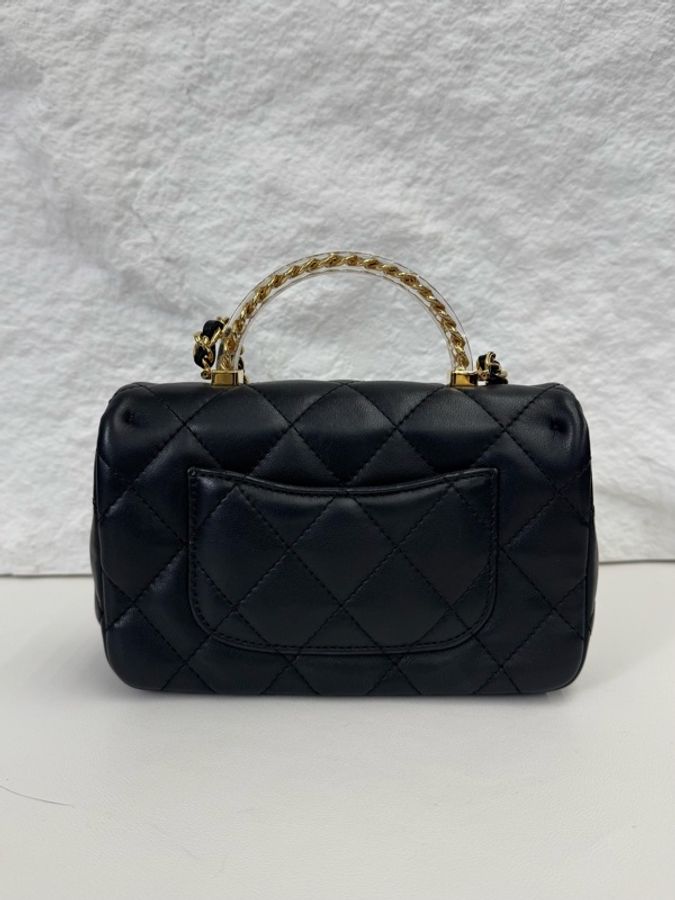 Chanel 香奈兒 黑金 羊皮 24a 24s 亞克力 水晶 手柄 大mini 芯片款 24年購入-1