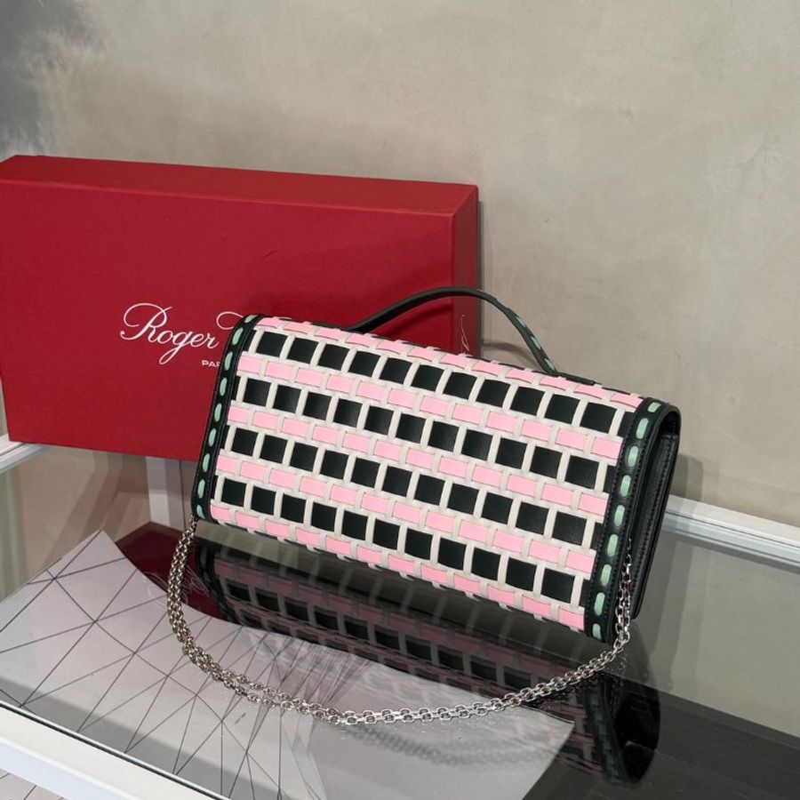 Roger Vivier 小牛皮編織手拿包 - 奶油/粉/綠-2