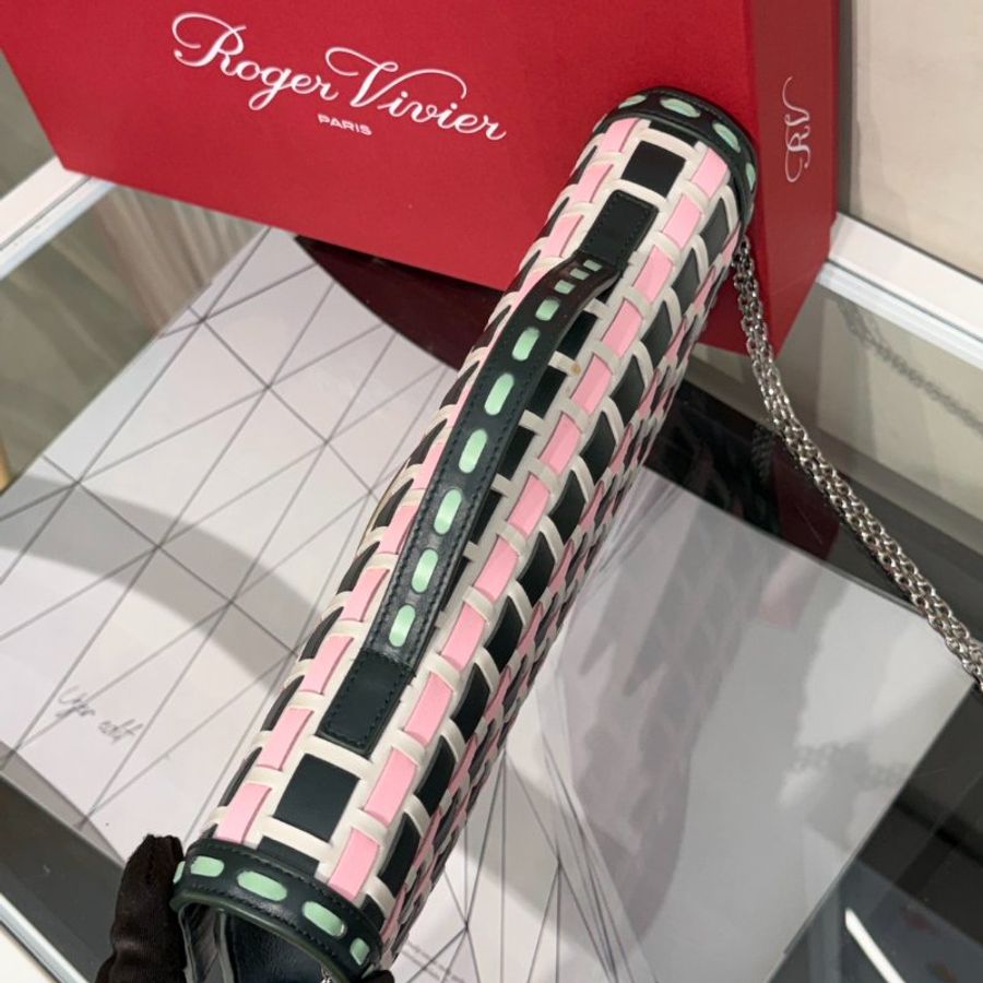 Roger Vivier 小牛皮編織手拿包 - 奶油/粉/綠-5