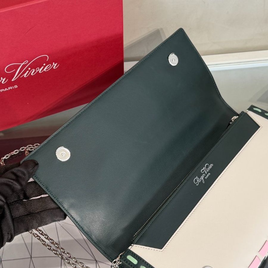 Roger Vivier 小牛皮編織手拿包 - 奶油/粉/綠-6