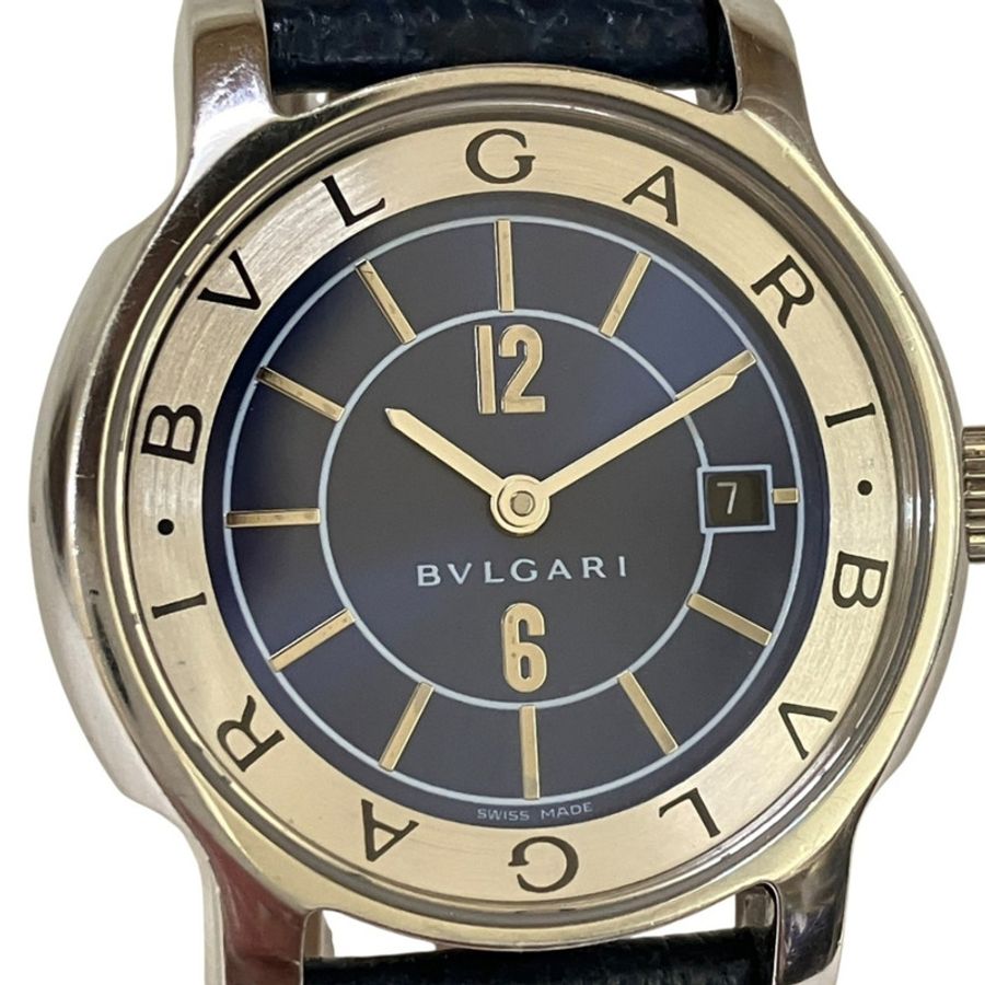 寶格麗 (Bulgari) Solotempo腕錶,總重24.3克,精鋼錶殼,真皮錶帶,石英機芯,藍色錶盤,型號ST29S-3