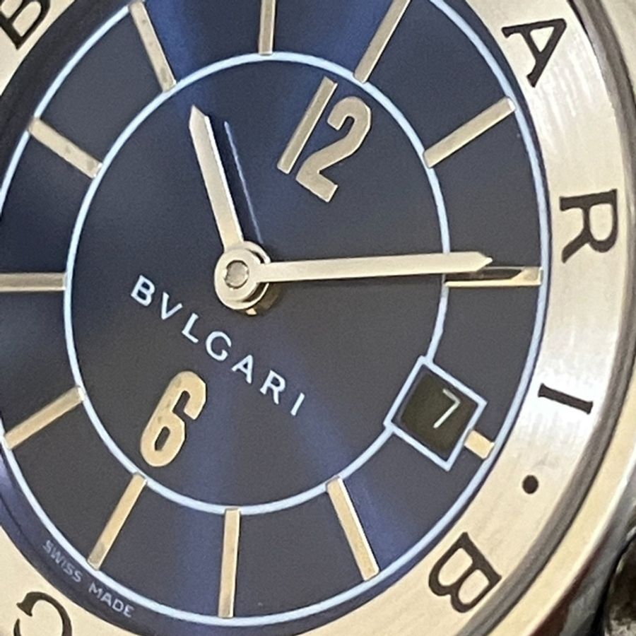 寶格麗 (Bulgari) Solotempo腕錶,總重24.3克,精鋼錶殼,真皮錶帶,石英機芯,藍色錶盤,型號ST29S-8