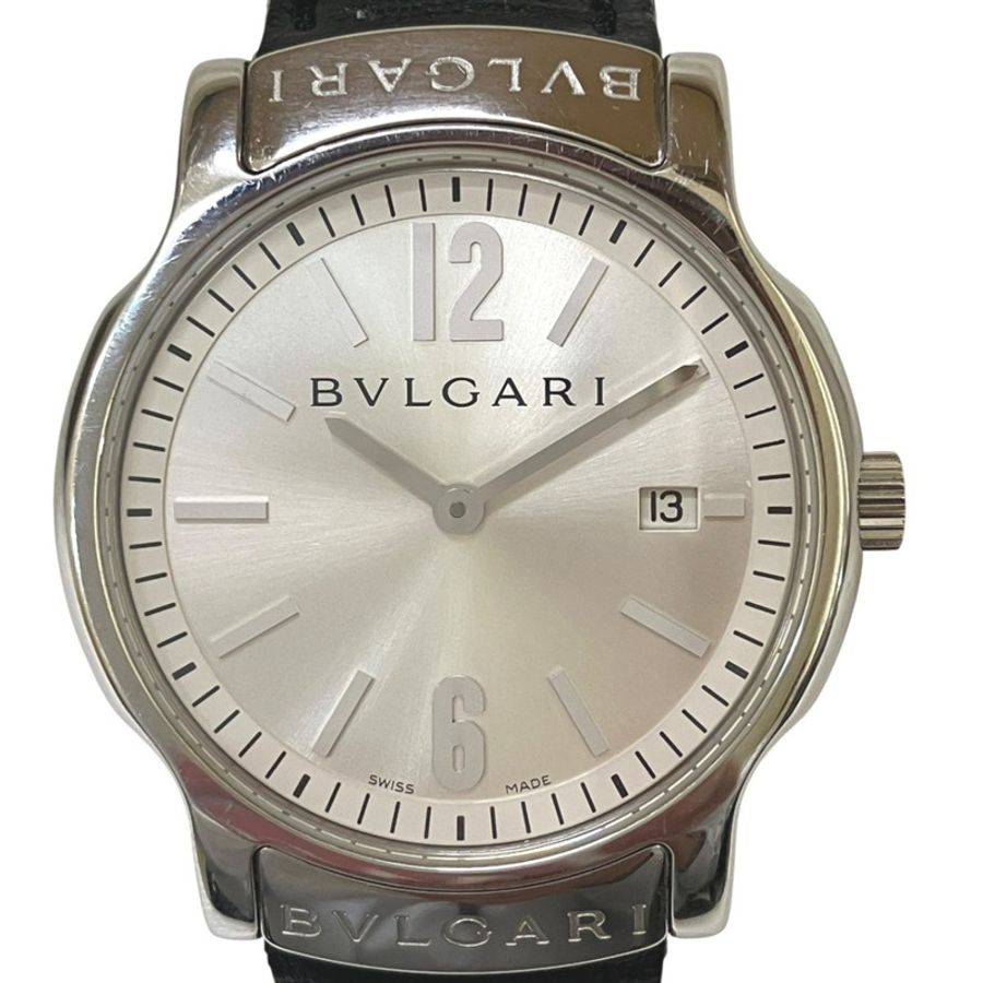 寶格麗 (Bulgari) Solo Tempo腕錶,總重38.1克,精鋼錶殼,真皮錶帶,石英機芯,銀色錶盤,型號ST35S-0