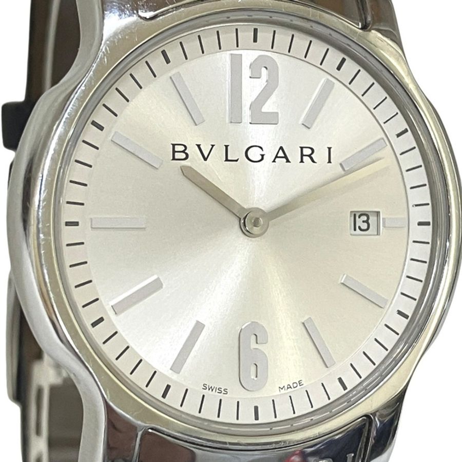 寶格麗 (Bulgari) Solo Tempo腕錶,總重38.1克,精鋼錶殼,真皮錶帶,石英機芯,銀色錶盤,型號ST35S-3