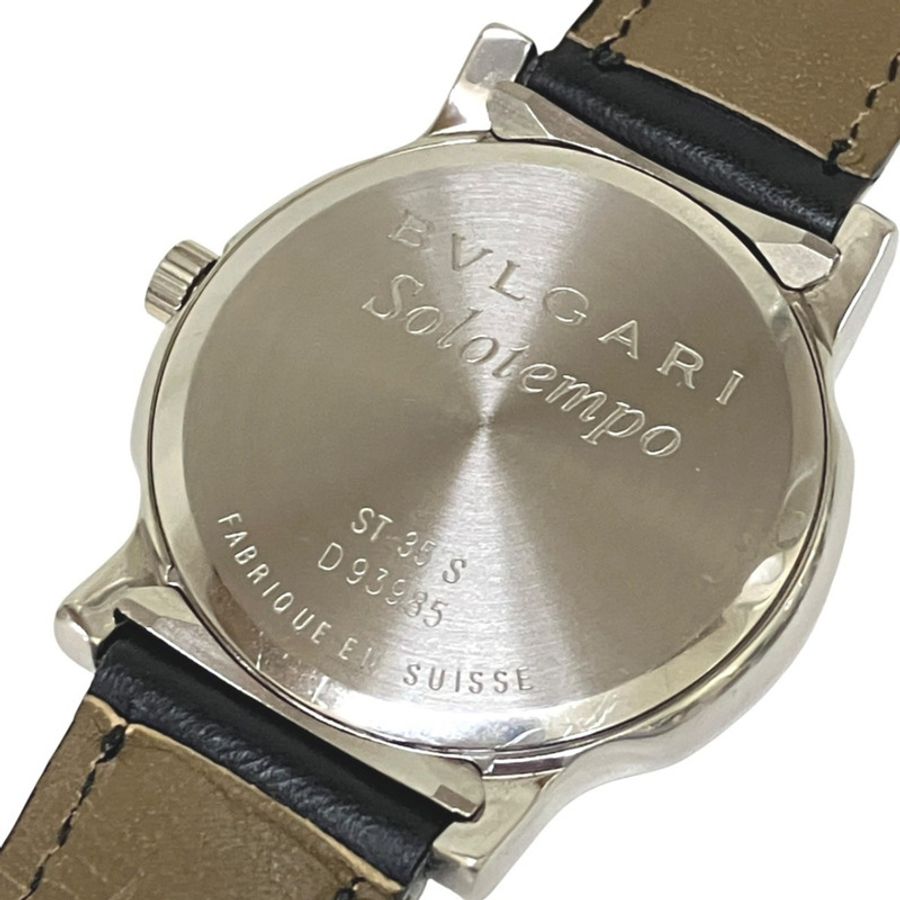 寶格麗 (Bulgari) Solo Tempo腕錶,總重38.1克,精鋼錶殼,真皮錶帶,石英機芯,銀色錶盤,型號ST35S-4