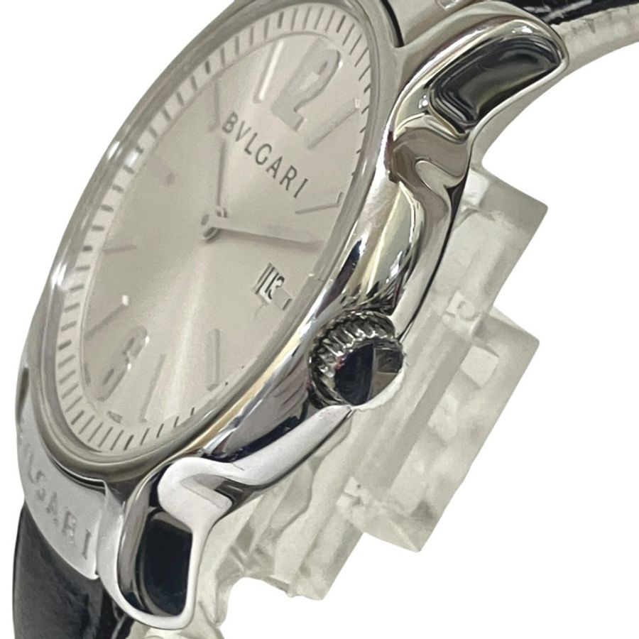寶格麗 (Bulgari) Solo Tempo腕錶,總重38.1克,精鋼錶殼,真皮錶帶,石英機芯,銀色錶盤,型號ST35S-8