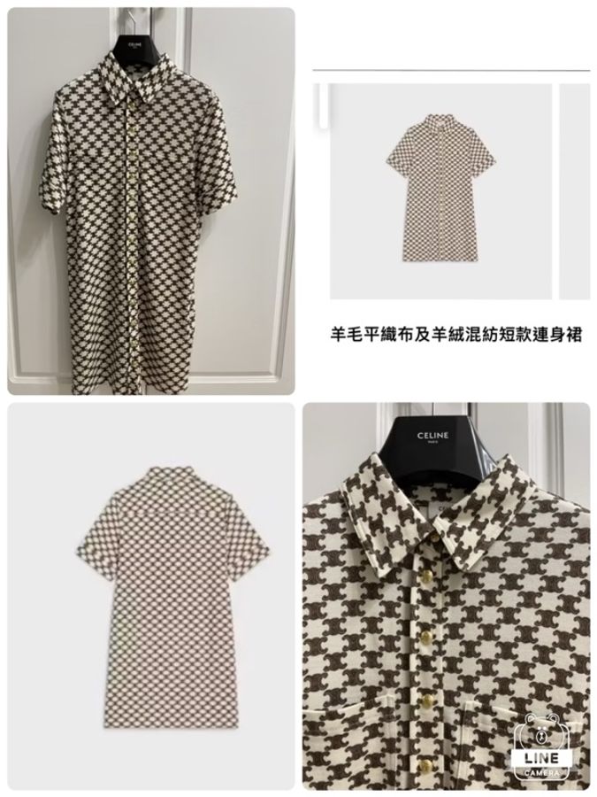 CELINE 凱旋門 Monogram 羊毛喀什米爾短袖連身裙 S號|70%羊毛×30%Cashmere|附購證、提袋|近全新-7