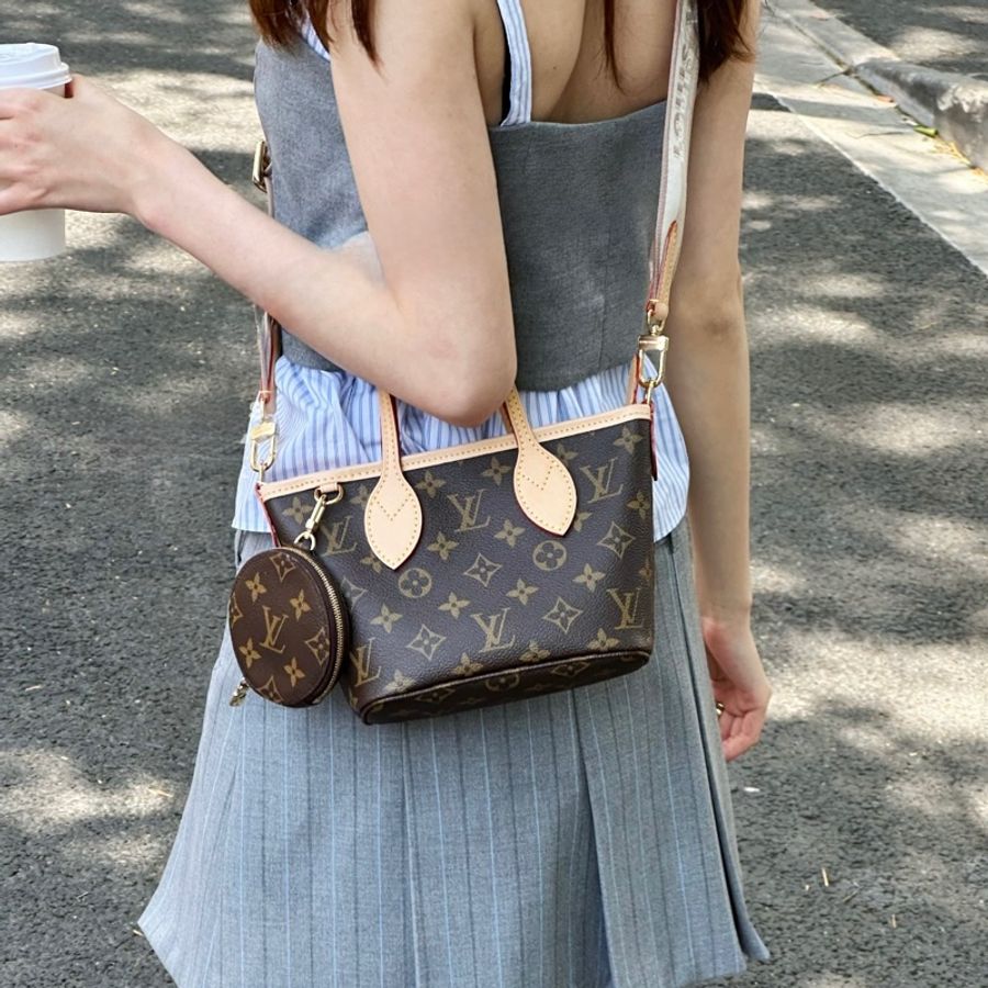 LV 路易威登 原花 Monogram Neverfull BB 奶茶色 背帶 手提包 肩背包 斜背包 M46705-1