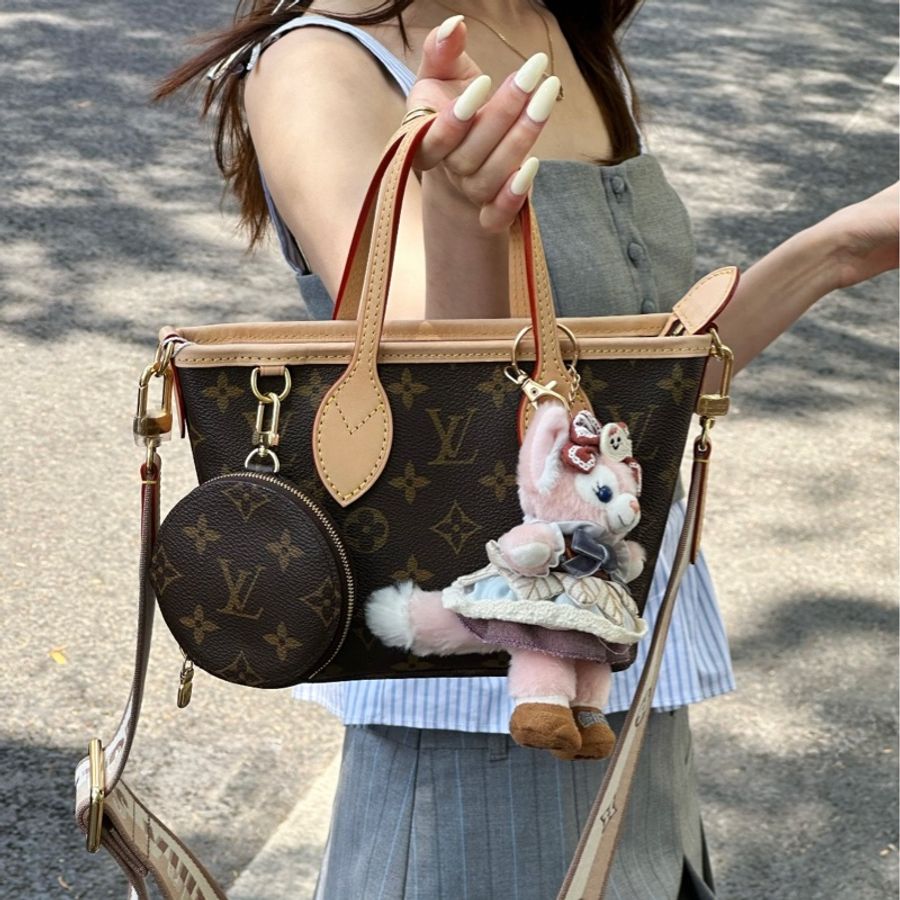 LV 路易威登 原花 Monogram Neverfull BB 奶茶色 背帶 手提包 肩背包 斜背包 M46705-2