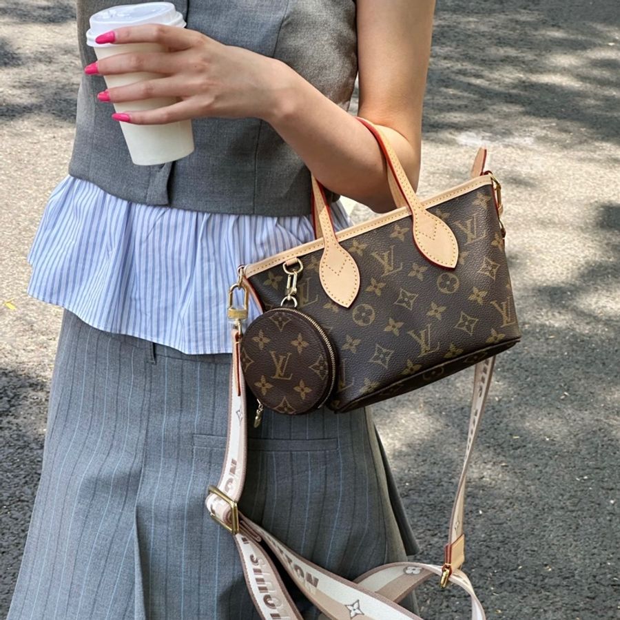 LV 路易威登 原花 Monogram Neverfull BB 奶茶色 背帶 手提包 肩背包 斜背包 M46705-3