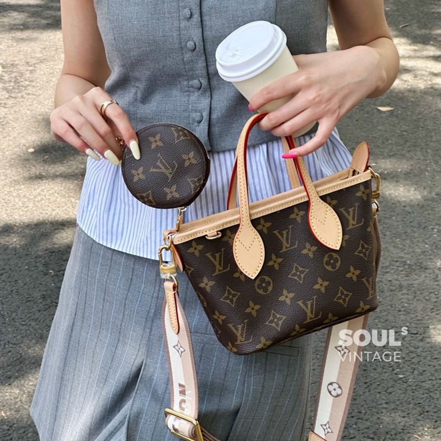 LV 路易威登 原花 Monogram Neverfull BB 奶茶色 背帶 手提包 肩背包 斜背包 M46705-4
