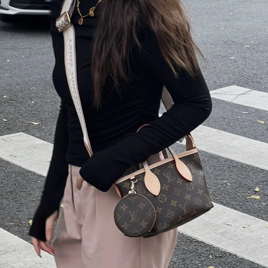 LV 路易威登 原花 Monogram Neverfull BB 奶茶色 背帶 手提包 肩背包 斜背包 M46705-5