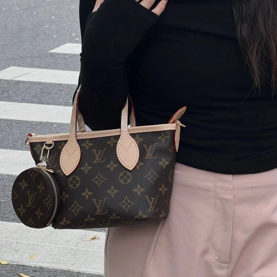 LV 路易威登 原花 Monogram Neverfull BB 奶茶色 背帶 手提包 肩背包 斜背包 M46705-6