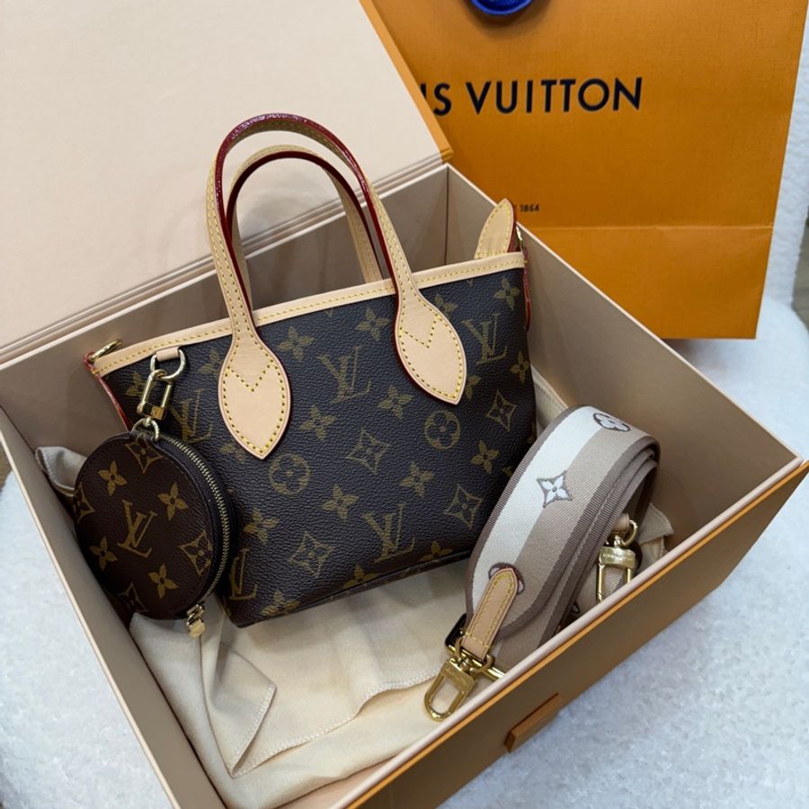 LV 路易威登 原花 Monogram Neverfull BB 奶茶色 背帶 手提包 肩背包 斜背包 M46705-7