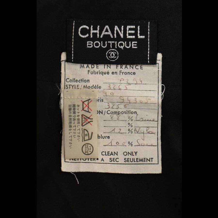 Chanel 94年秀款深蓝色羊毛白线滚边四口袋上衣外套半裙套装-13