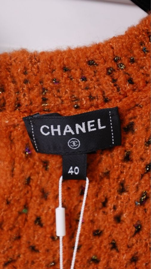 Chanel 24K秀款黑橙混色细闪针织两口袋连衣裙-18