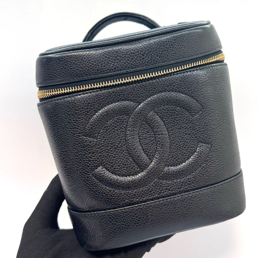 CHANEL 香奈兒 Vintage 大雙C荔枝紋手提化妝包 4開-0