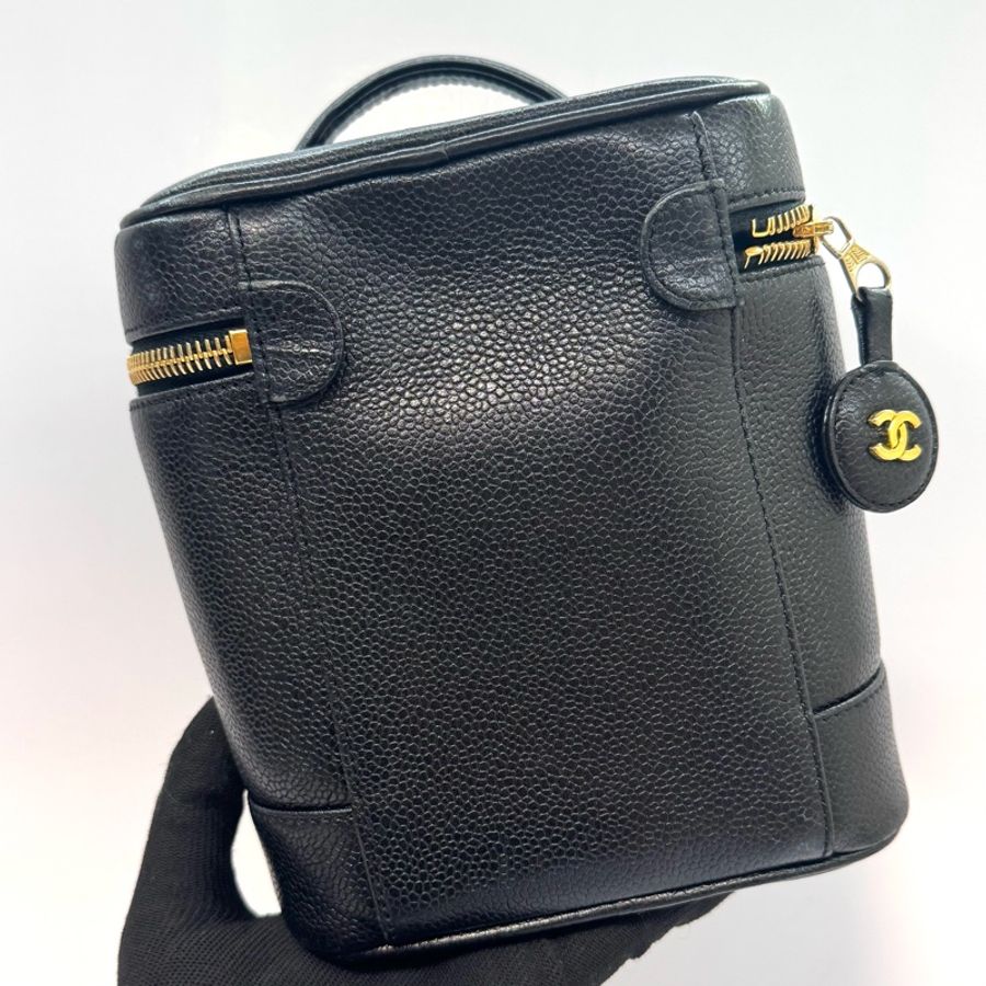 CHANEL 香奈兒 Vintage 大雙C荔枝紋手提化妝包 4開-1