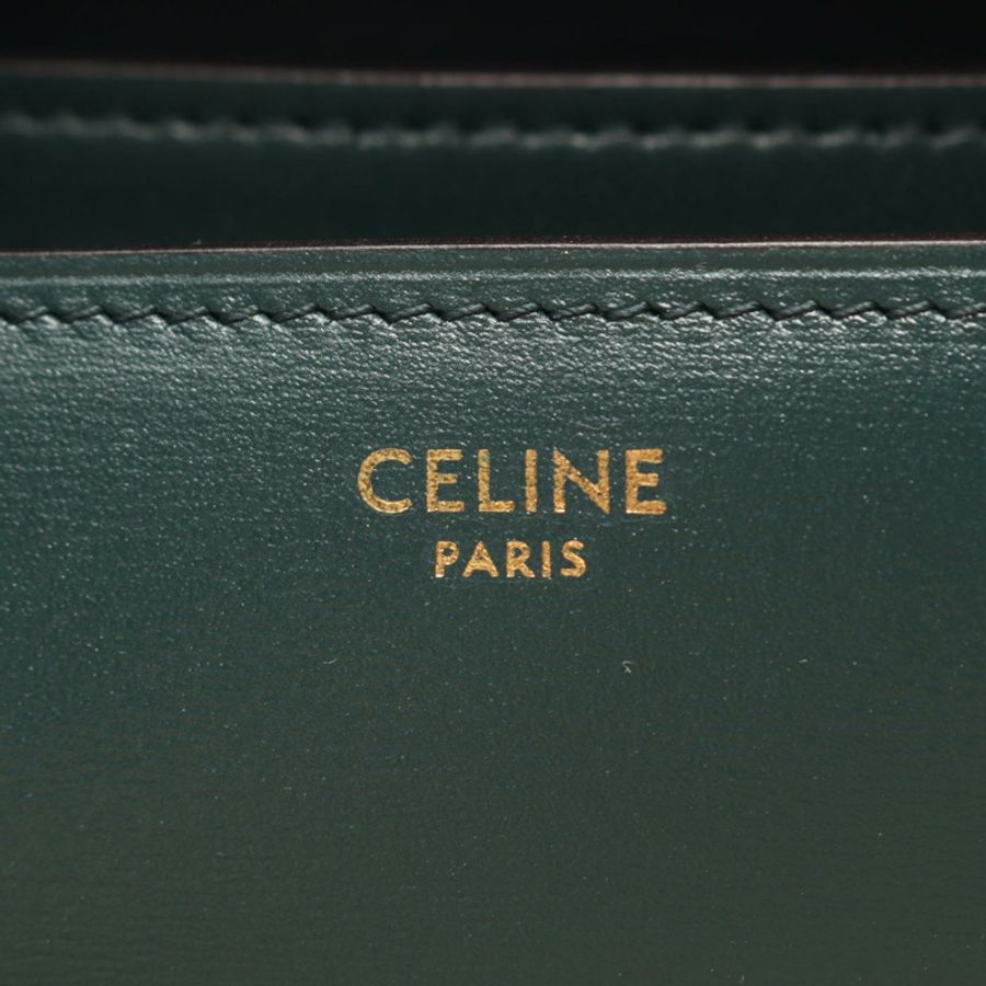 CELINE 經典款中型單肩包 164173DLS 皮革 綠色 二手 女士 金色五金-3