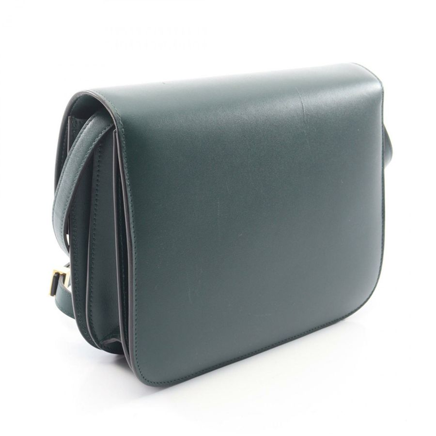 CELINE 經典 Box 中型單肩包,綠色皮革,二手,女士,金色五金-1