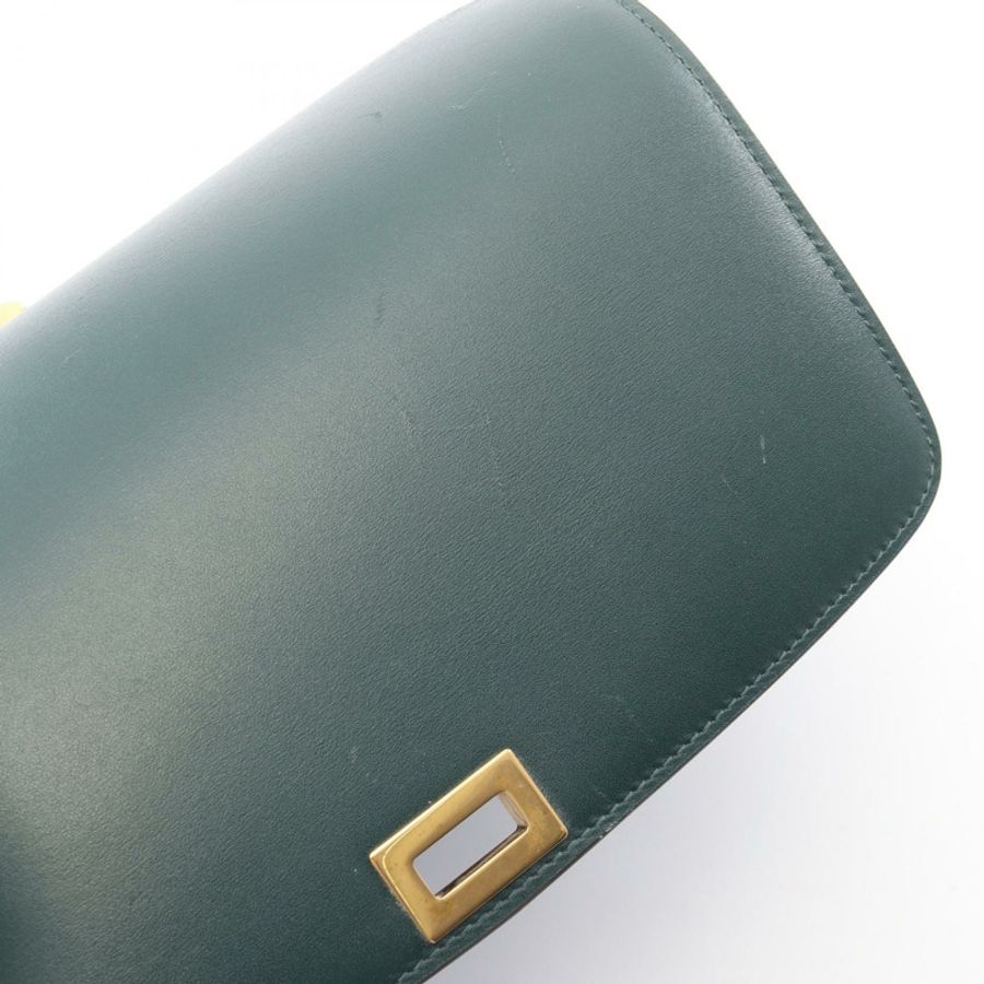 CELINE 經典 Box 中型單肩包,綠色皮革,二手,女士,金色五金-4