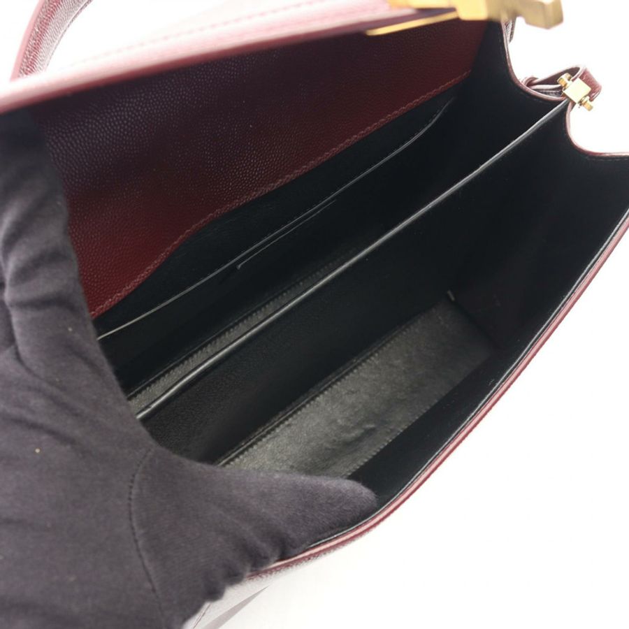 SAINT LAURENT PARIS Cassandra 單肩手提包,波爾多紅皮革,二手女士款,金色五金配件-2