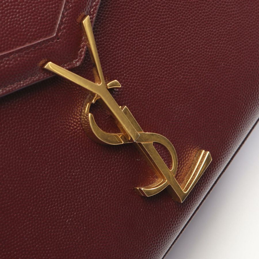 SAINT LAURENT PARIS Cassandra 單肩手提包,波爾多紅皮革,二手女士款,金色五金配件-6