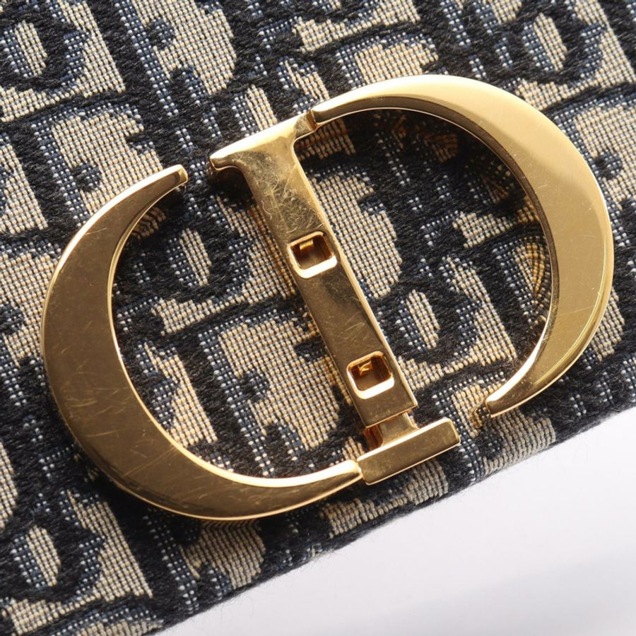 Dior 30 MONTAIGNE Box in Oblique 肩背包帆布皮革海軍米色二手 GHW-4